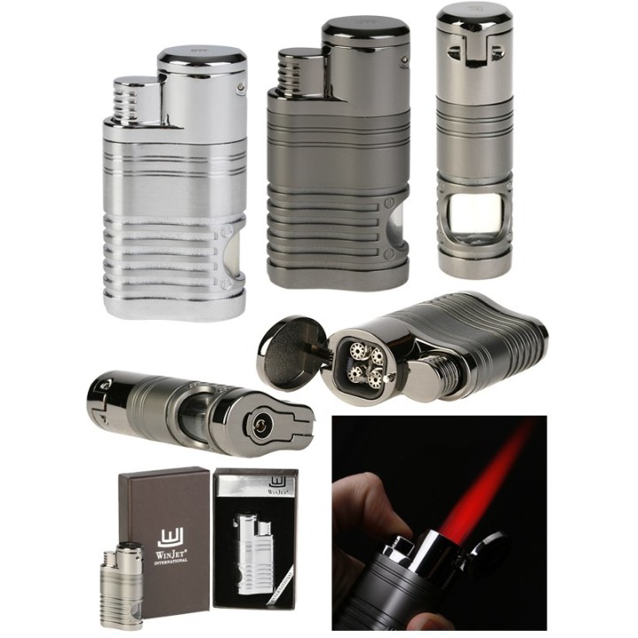Briquet chalumeau rechargeable 4 flammes rouges winJet - Docteur-Vaporisateur.com