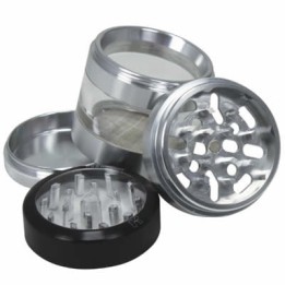 Grinder pollinisateur 4 pièces 56 mm transparent avec fenêtre - Kannastor - docteur-vaporisateur.com