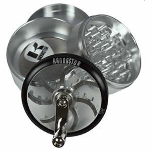 Grinder pollinisateur 4 pièces 76 mm avec manivelle et fenêtre - Kannastor - docteur-vaporisateur.com