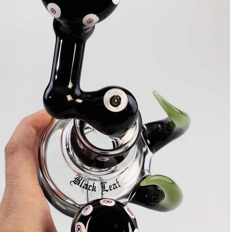 Glass Pipe With Horns - Black Leaf
